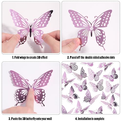 Image of SAOROPEB 3D Butterfly Wall Decor 48 Pcs Lavender Butterfly Decorations