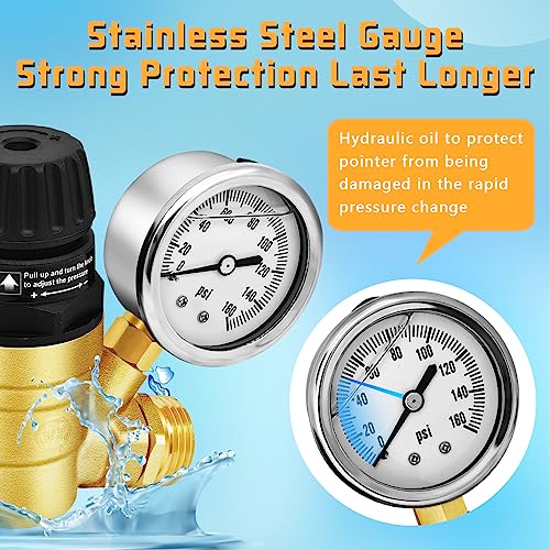 Boltigen RV Water Pressure Regulator With Gauge, Adjustable Handle