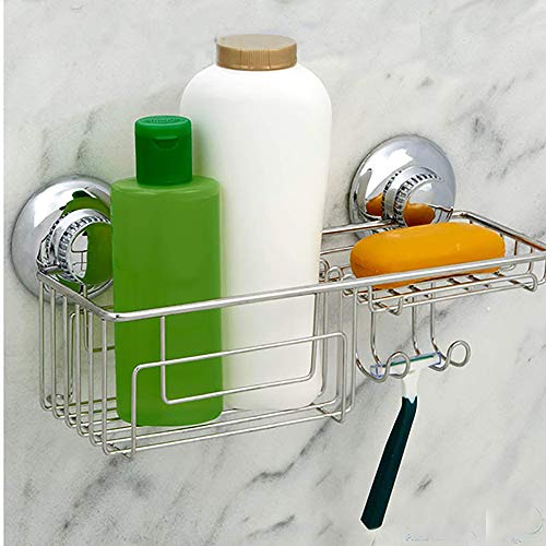 Gecko-Loc Suction Cup Shower Caddy Bath Organizer - Bathroom Storage Basket (Silver, Combo) - Thumbnail 5