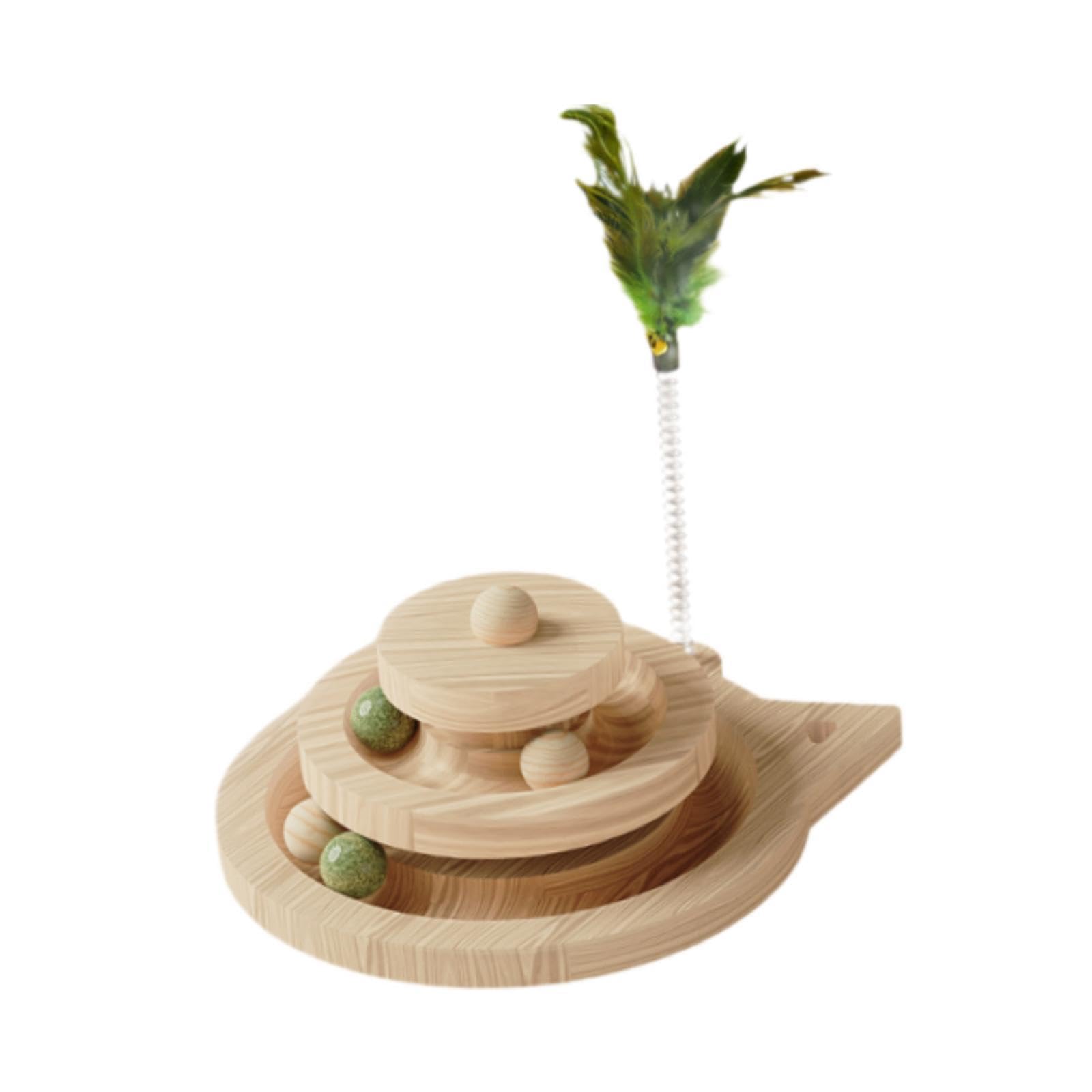 Circuit à Balles en Bois Créatif à 2 Niveaux pour Chatons