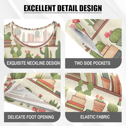 ALAZA Cactus on Bookshelf Pajama Set Short Sleeve Sleepwear Soft Lounge Nightwear4