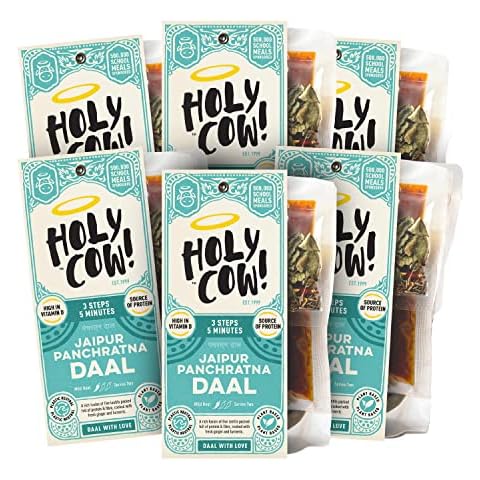 Holy Cow! Daal Curry Kit (5 x 400g) Jaipur Panchratna Dal Daal, Gluten Free Vegan Curry Kit, Indian Snacks, Indian Ready Meals toor daal, urad daal, moong dahl, chana dhal and red lentils Cover