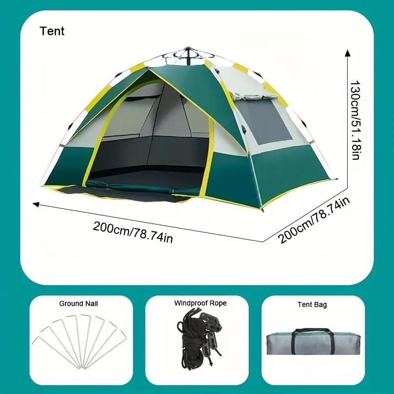 Carpa Camping Instantánea Verde y Amarillo 4 Personas miniatura 3