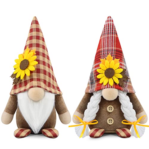 Godeufe 2er Set Herbst Wichtel Figuren Blumen Dekoration Handgemachte Skandinavisches Tomte für Party Bauernhaus Home Tischdekoration