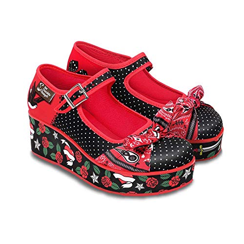 Image of Hot Chocolate Design Chocolaticas Funky Canvas Women's Mary Jane Flat Shoes, Rockabilly, 9 UK