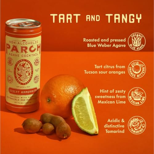 Image of PARCH Desert Margarita Agave Mocktail (8.4 oz 8 Pack) - 100% Vegan Canned Drinks made with Organic Agave, Herbal Adaptogens & Desert Botanicals