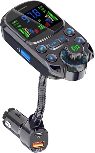 Transmisor FM Bluetooth para automóvil, adaptador de radio inalámbrico Bluetooth 5.3, kit de automóvil adaptador de radio para automóvil, 48 W PD