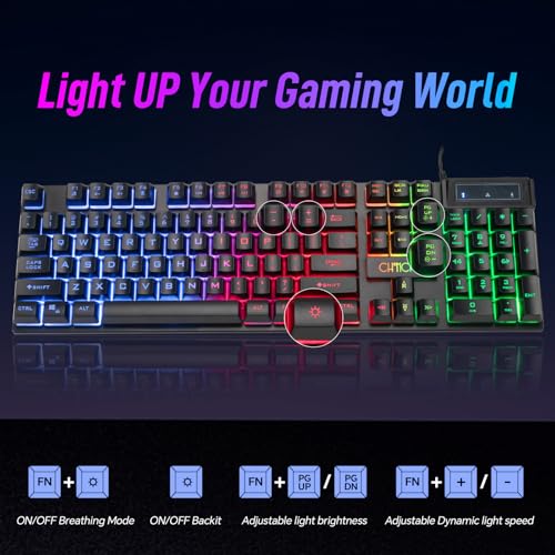 CHONCHOW Wired Gaming Keyboard, 104 Keys Full Size, with Anti-Ghosting and Multimedia Keys, LED Backlit Light Up Keyboard for PC Mac Laptop Desktop, Gaming or Office - Image 3