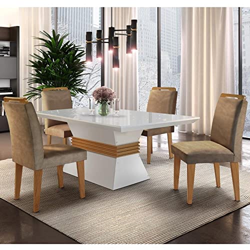 Conjunto Sala de Jantar Mesa e 4 Cadeiras Santorini Espresso Móveis Animalle Chocolate/off White/off