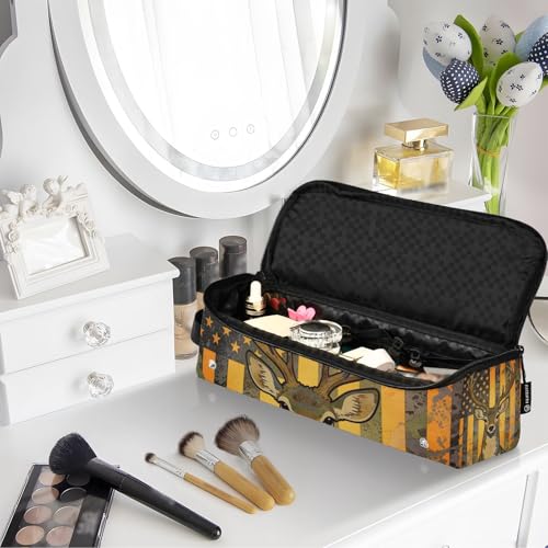 Bolso de viaje para herramientas de cabello para mujeres con tapete resistente al calor, grande para planchas, maletín de viaje para rizador, plancha, secador, bandera americana de EE. UU. ciervo, esenciales portátiles miniatura 7