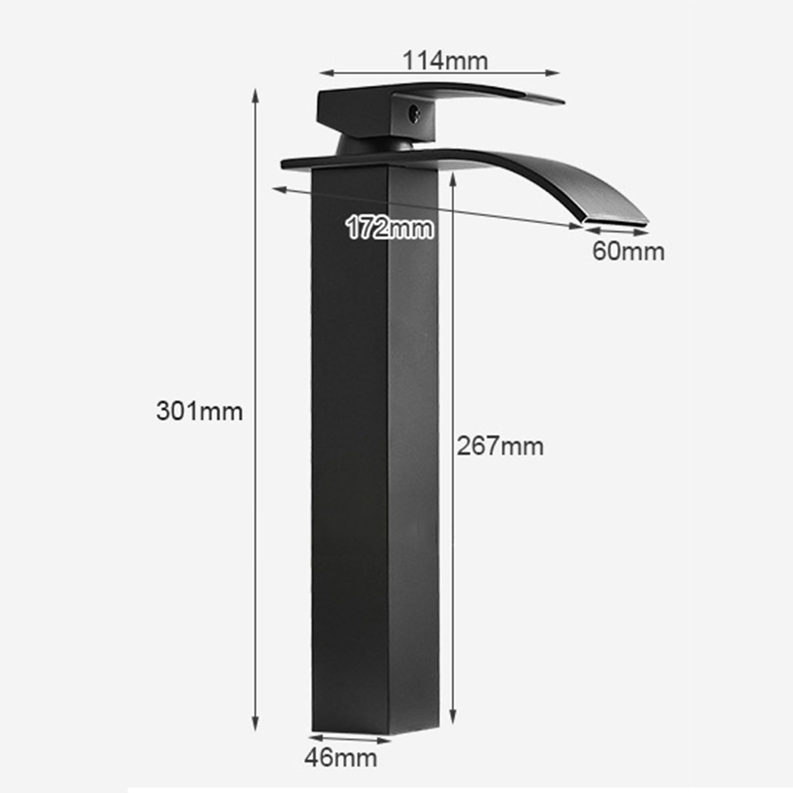 Grifo Lavabo en Cascada Lavabo para Encimera de Baño Caño Alto Y Fino En Cascada 1 Orificio Negro Grifo de Lavabo para Baño