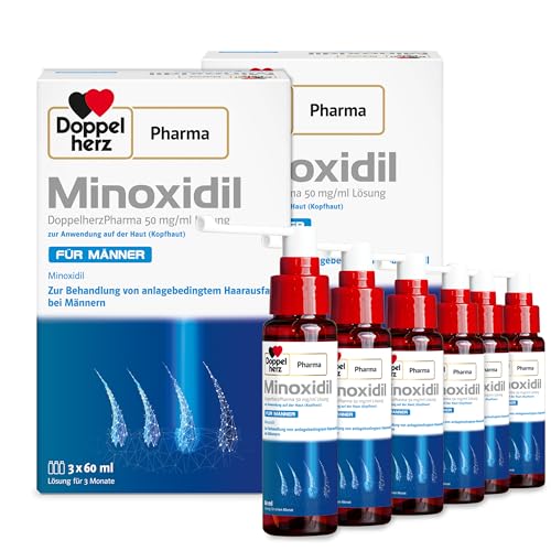Minoxidil DoppelherzPharma 50mg/ml (5%) Lösung zur Anwendung auf der Haut (Kopfhaut) Arzneimittel zur Behandlung von anlagebedingtem Haarausfall bei Männern (2x3x 60ml)