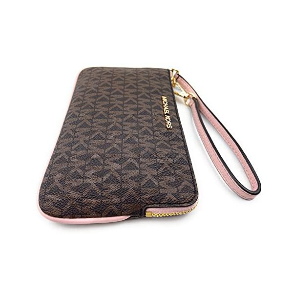 Michael Kors Jet Set Travel Large Top Zip Signature PVC Wristlet Clutch (brown/blush)