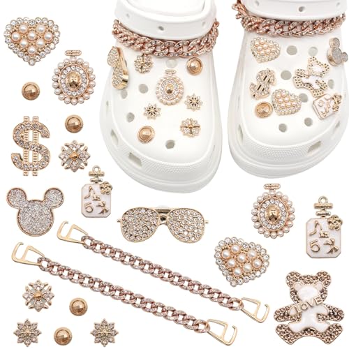 TYEQWT Accessoires de Chaussure en Strass 22 Pièces, Charmes de Chaussure en Cristal, Charmant Shoe Decoration pour Chaussures Sabots, Décorations de Chaussures pour Filles Femmes, Cadeaux de Fête