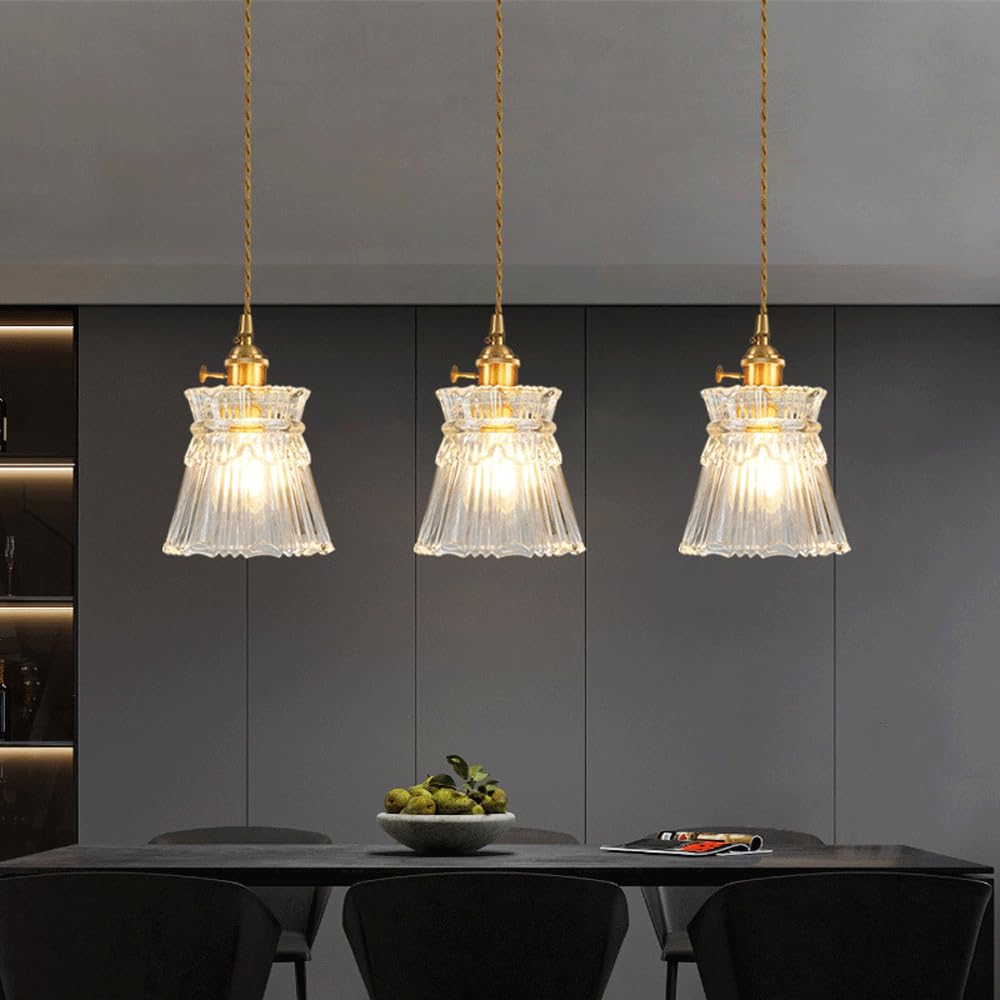 Portalámparas de Cobre Creativo, Pantalla de Cristal para lámpara Colgante, lámpara Colgante de Estilo nórdico Retro, lámpara de araña de un Solo Cabezal con Rosca E27, iluminación Decorativa par