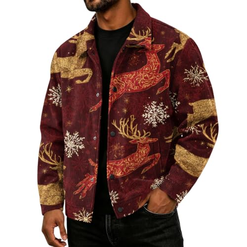 Varsity Jacket Men Christmas Print Vintage Snap Buttons Long Sleeve Shacket - image 2