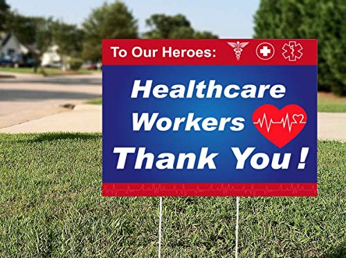 MUTTIY Healthcare Heroes Workers Yard Sign  Thank You Essential Workers, First Responders & EMT, con estaca de plástico, 13 x 11 pulgadas