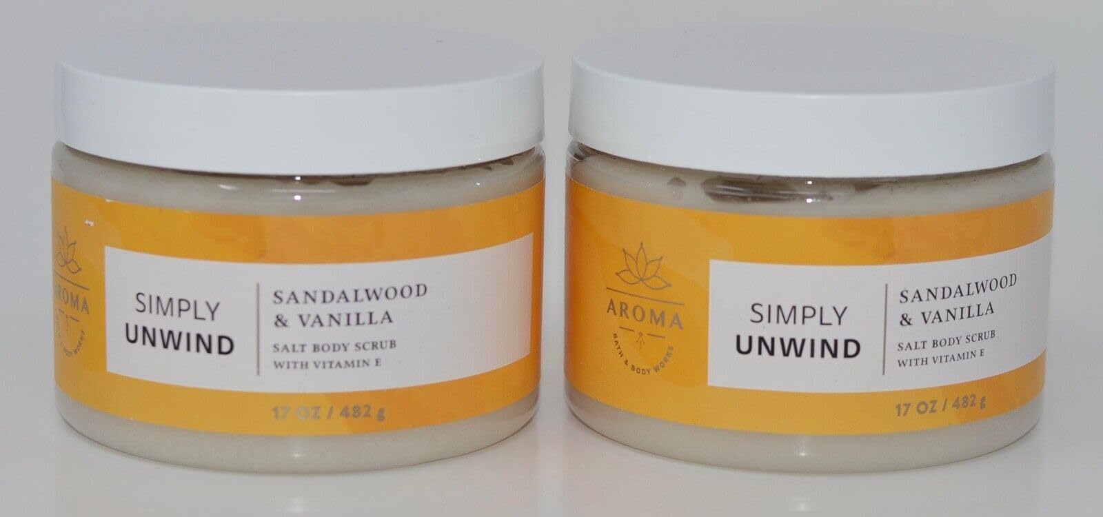 2 BATH BODY AROMATHERAPY SIMPLY UNWIND SANDALWOOD VANILLA SALT SCRUB