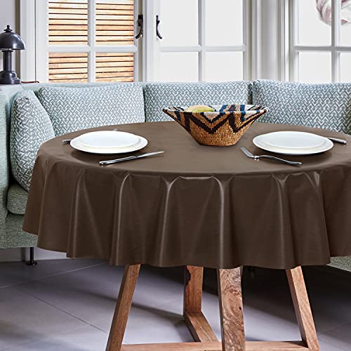 Image of sancua 100% Waterproof Round PVC Tablecloth - 60 Inch - Oil Proof Spill Proof Vinyl Table Cloth, Wipe Clean Table Cover for Dining Tables, Buffet Parties and Camping, Coffee