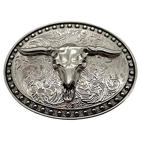 Xwest Silver Longhorn Texas Bull Belt Buckle Cowboy Western Buckles Cover