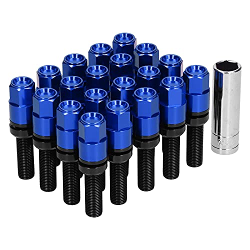 Steel Extended Lug Bolts 20pcs M12x1.25 28mm Thread with Sleeve Universal Car (Blue)