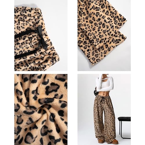Leopard Pants Women Therian Fuzzy Pajama Pants Y2k Cheetah Pants Grunge High Waisted Fluffy Pants4