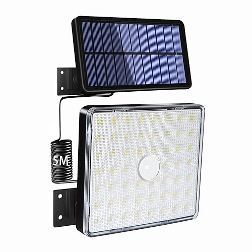 Luz Solar Exterior Jardin, 54LED/4 Modos Luz Solar Exterior con Sensor de Movimiento IP65 Impermeable Split Lampara Solar Exterior, Focos Led Exterior Solares con Cable de 5M