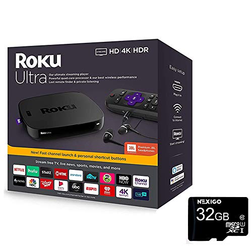 Newest Roku Ultra Streaming Media Player 4K/HD/HDR, JBL Headphones, Enhanced Voice Remote