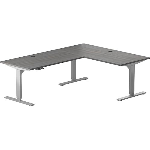 Progressive Desk L Shaped Height Adjustable Standing Desk 78" x 48" - Corner Computer Desk - Electric Stand Up Rising Workstation - Gray Frame/Gray Oak Top
