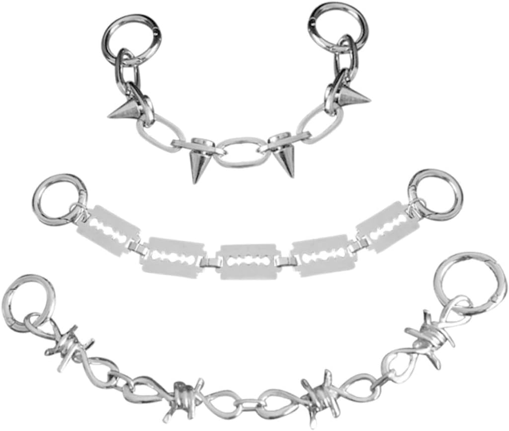 3pcs Punk Shoe Chains for Sneakers DIY Shoe Jewelry Decorations with Spiked Blade Designs Cool Metal Charms for Casual Party School