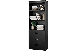 FOTOSOK 71 Inches Tall Storage Cabinet: Shelving with Drawers and Open Shelves