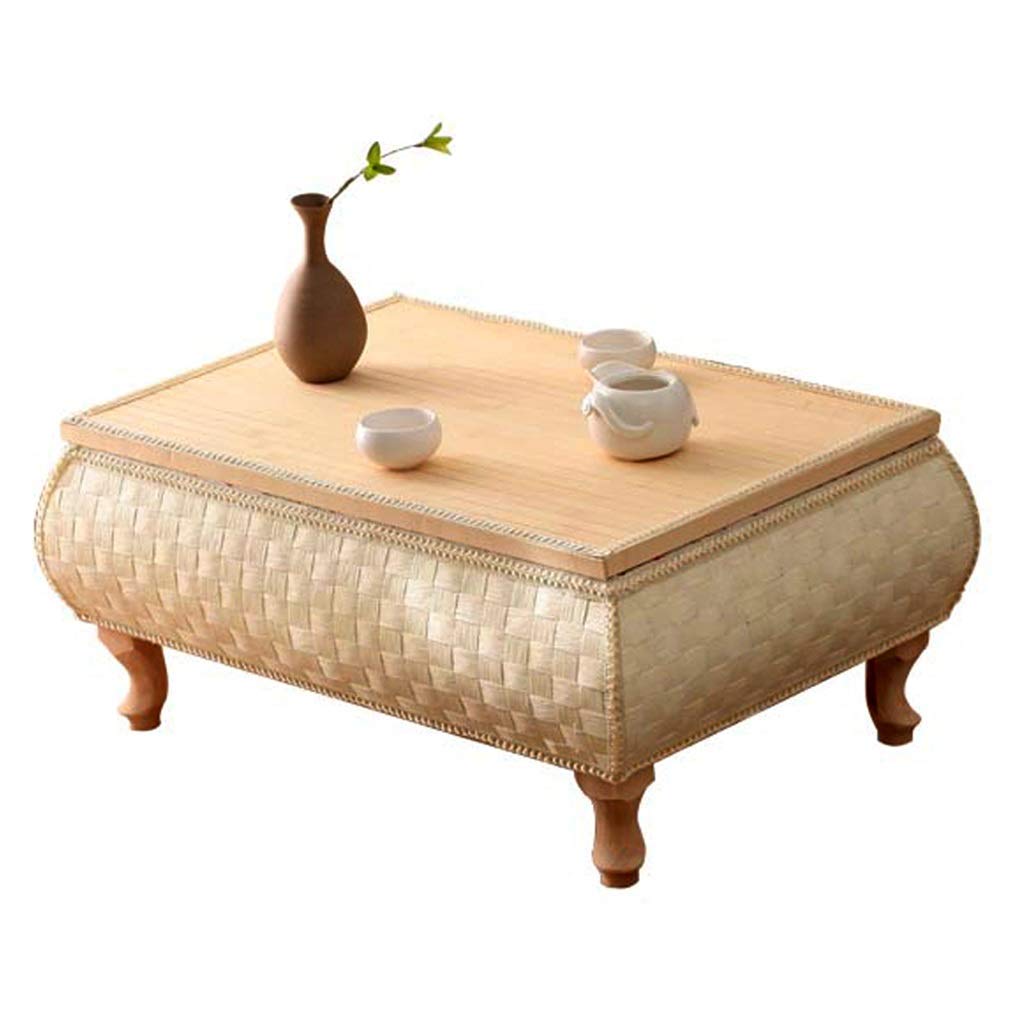Table basse de sol japonaise compacte en rotin pour petits espaces