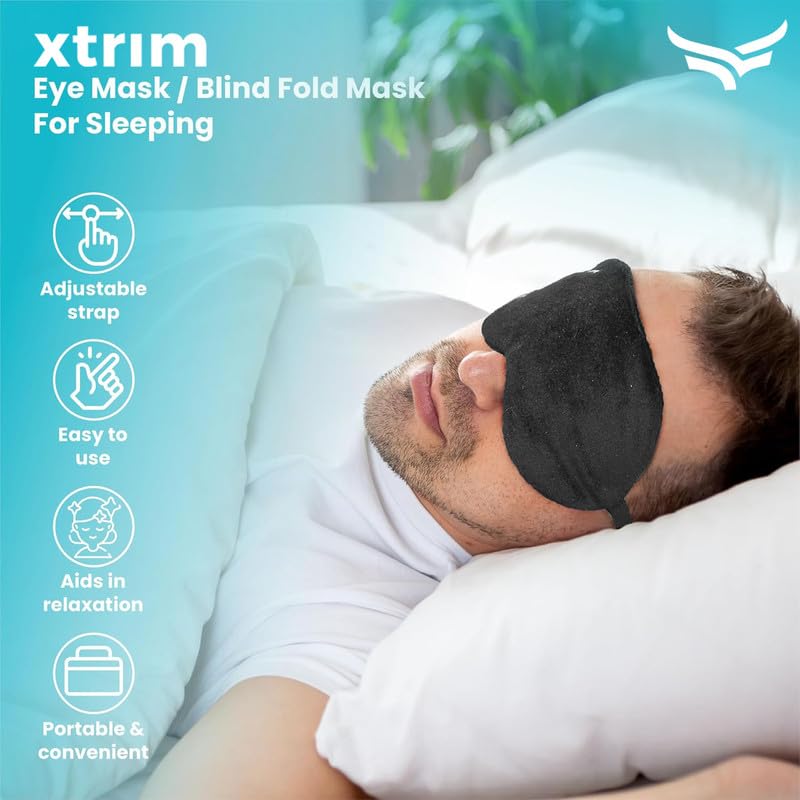 Image of VFK by Xtrim Eye Mask For Sleeping With Adjustable Strap, Premium Sleeping Mask for Men, Women and Kids, Blind Fold For Comfortable Sleep, Travelling Sleep Mask, Sleeping Eye Mask (Black)