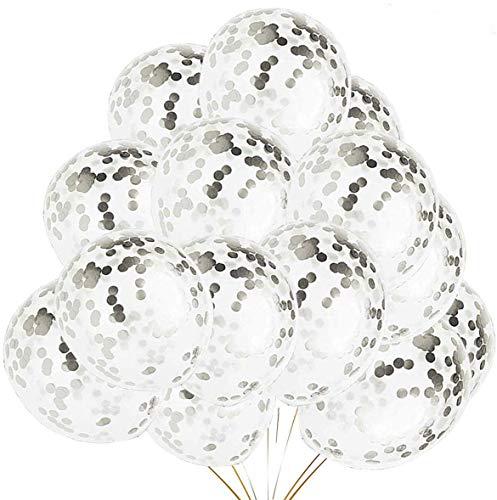 NIWWIN 24Pcs Ballons de confettis argentés avec des points de confettis en papier argenté, ballons de fête en latex de 12 pouces, ballons de paillettes d'argent, pour les fêtes Cover