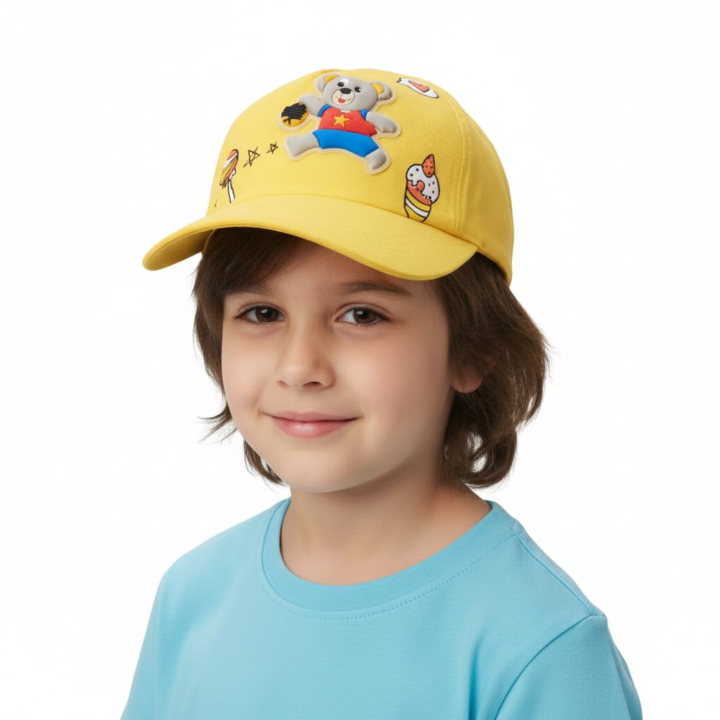 Kids Baseball Cap with 3D Cartoon Bear Design - Adjustable Strap Summer Sun Protection Hat for Boys Girls Toddler Outdoor Play
