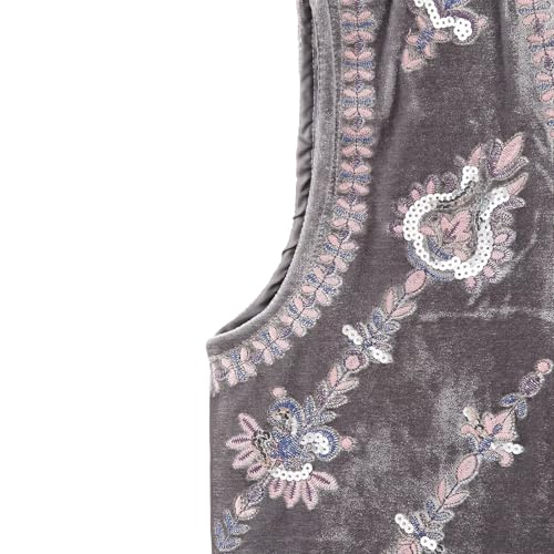 Image of Women Vintage Floral Embroidered Vest Y2K Sleeveless Open Front Cardigan Boho Linen Cropped Waistcoat