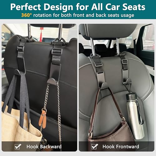 Image of Amooca Headrest Hooks for Car Adjustable 4 Pack Vehicle Seat Back Organizer Storage Hanger Holder for Purse Bags Universal Fit Clip Black