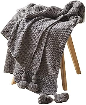 FashionMall Knitted Throw Blanket, Soft & Cozy, Home Decorative Throws with Fringe, Warm for Couch Bed Chair Office Sofa Grey