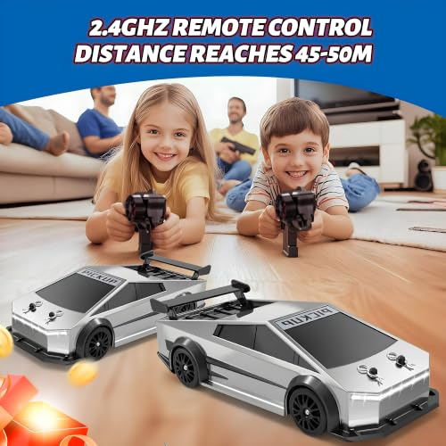 Image of Cable World Tasla 4WD Rechargable RC Drift Car for Kids | 2.4GHz High Speed Dual Motor Remote Control Car with Extra Drift & Racing Tires | PVC Unbreakable Body | LED Lights | 80+ Feet Range- Black