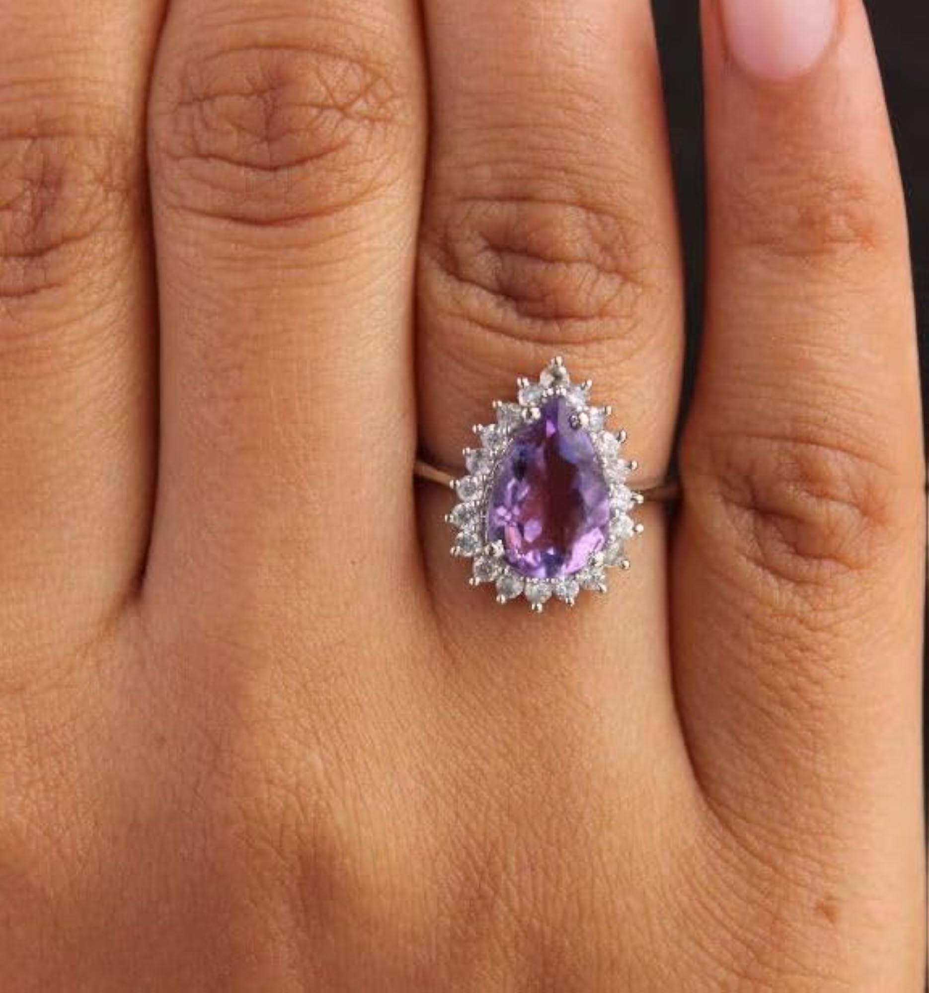 Women's Stylish Silver Band Ring with Purple Gem