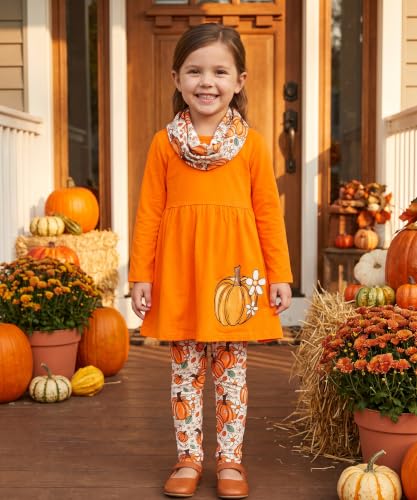 Image of Unique Baby Girls Kids Toddler 3pc Outfit Set Long Sleeve Stretch Tunic Top Leggings and Scarf