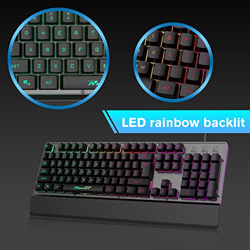 Gaming-KeyboardRaceGT-Rainbow-Backlit-Wired-Keyboard-Mechanical-Felling-104-Keys-Full-Size-with-Wrist-RestSplash-Proof-Design-Compatible-for-Computer-PC-Laptop-Xbox