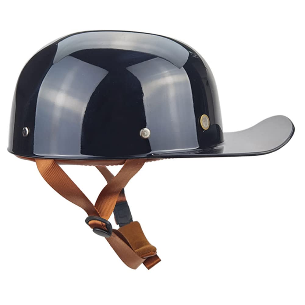 Rétro Casquette De Baseball Vintage Casque De Moto À Visage Ouvert pour Hommes Femmes Mobylette Bols Casque pour Toutes Les Saisons (Bright Black,XL(59-60cm))