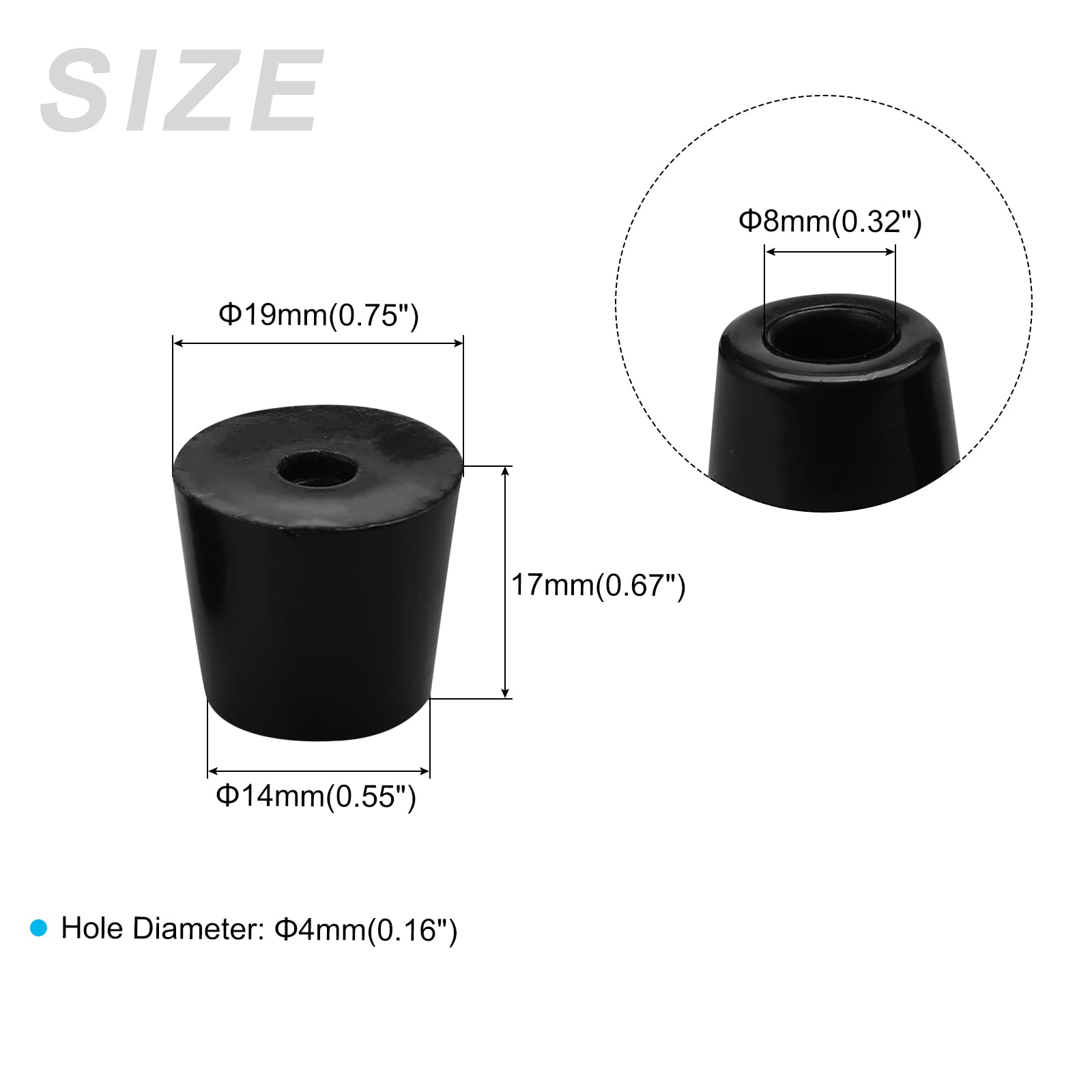 METALLIXITY Rubber Bumper Feet (19x17mm/0.75"x0.67") 8Pcs, Round Leg Pads Floor Protectors with Metal Washer - Image 2