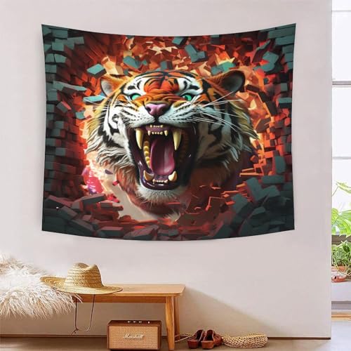 kaiyun Powerful Tiger Tapestry Bedroom Aesthetic - Indie Wall Room Decor AI Design Wall Hanging,Wall Art 100cmx150cm