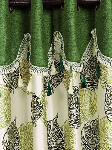 Image of Cortina Durable & Stylish Premium Leaf Design 100% Polyester Curtains - Metal Grommets - Easy Fitting Over Window - Bedroom Living Room Kids Room Hall Kitchen - 7 Feet Set of 1 - Green 2