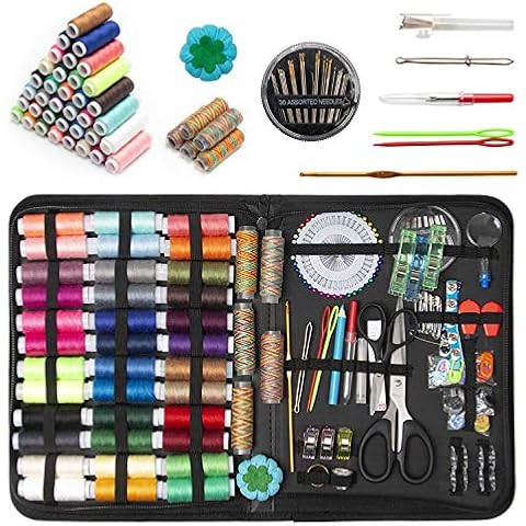 GOANDO Sewing Kit DIY Premium Sewing Supplies Zipper Portable and Mini Sew Kits for Traveler Adults Beginner Emergency Filled with Mending Sewing Needles Scissors Thimble Thread Tape Measure Set Cover