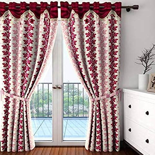 Image of Cortina Durable & Stylish Premium Floral Design 100% Polyester Curtains - Metal Grommets - Easy Fitting Over Window - Bedroom Living Room Kids Room Hall Kitchen - 7 Feet Set of 1 - Maroon 1