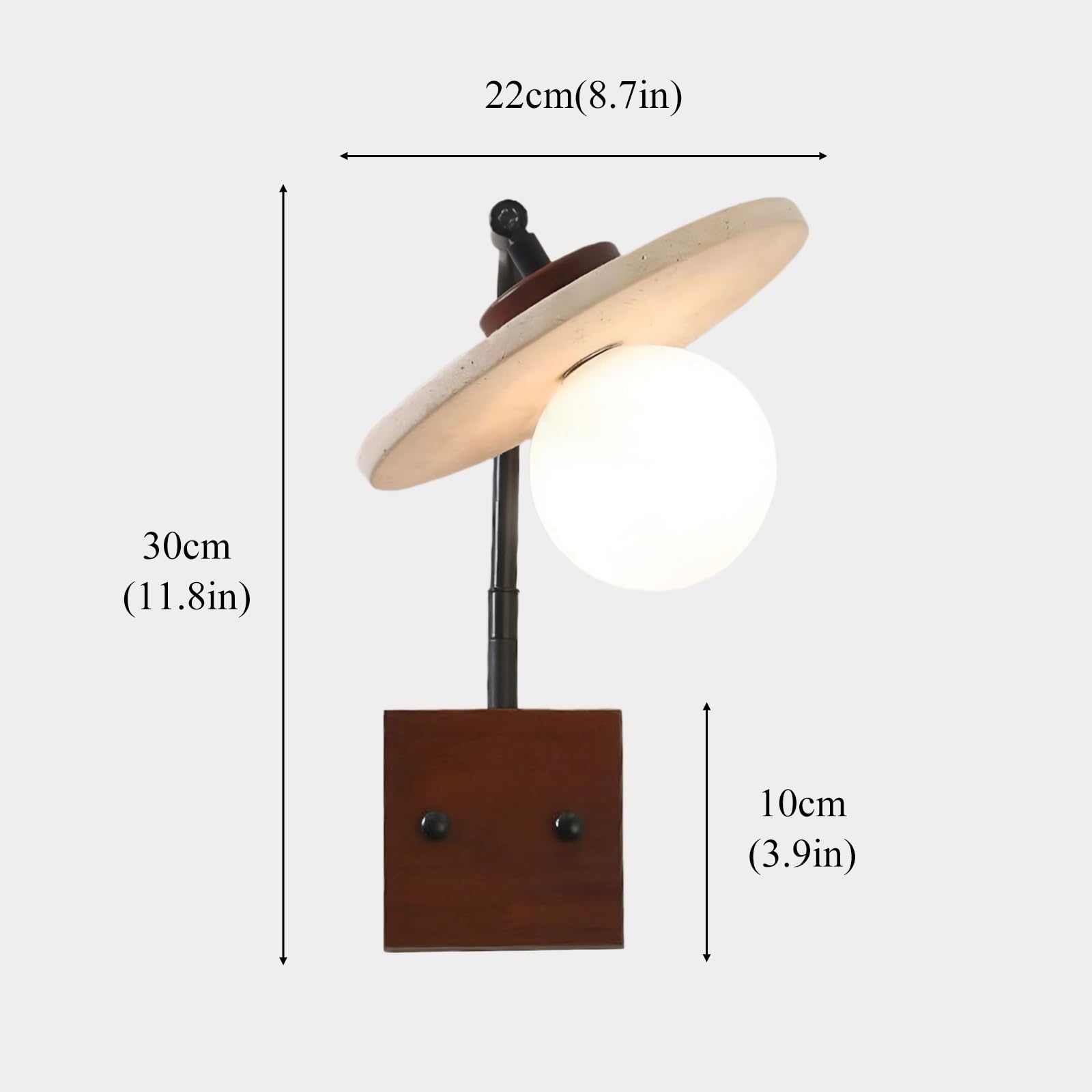 Aplique de pared con decoración artística de travertino amarillo, lámpara de pared de mármol con pantalla de cristal globo y base de madera, lámpara de pared de piedra natural(Walnut)