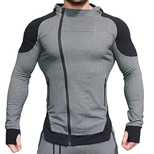 EVERWORTH Men's Fitness Workout Long Sleeve Hoodie Active Muscle Bodybuilding Zip Jackets with Zipperd Pockets